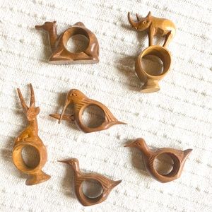 6 Vintage Hand Carved Napkin Rings